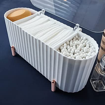 ABS Wattestäbchenhalter, 3 Fächer für Wattepads, Wattestäbchen-Spender, Wattestäbchen-Spender für Wattepads/Wattestäbchen/Schönheitseier, geeignet für Schlafzimmer, Bad, Frisiertisch, weiß