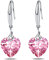 Boucle d’oreille Heart Dangle 925 Argent sterling 5A Coeur Cubique Zircone Drop Earring pour Femmes Bijoux en Argent Cadeau pour Femme Fille (Rose)