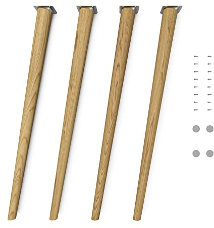 Sossai Tischbeine aus Massivholz Eiche mit Öl-Finish, Clif Round HMF2, 71 cm hoch, rund, schräge Ausführung, für Stühle, Tische