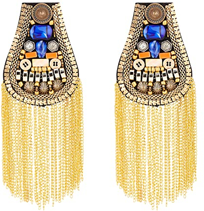 FINGERINSPIRE 2 Stück Schulterklappen Quaste Schulterbrett Brosche Abzeichen Gold Fransen Schulter Mit Perlen & Knöpfen & Perlen Brosche Bühnenblazer Epauletten Schulter Für Kostüme Jacken Design