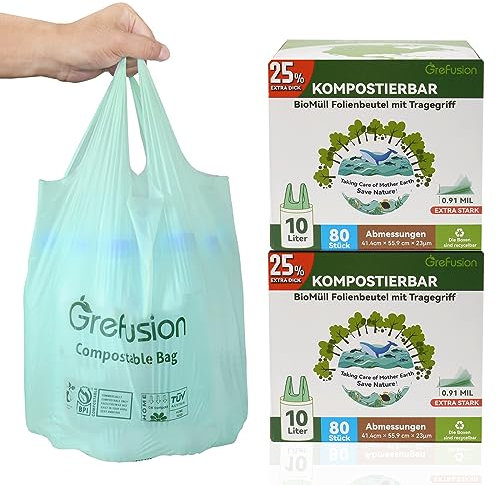 GreFusion 10 Liter Biomüllbeutel mit Henkel (10 Liter-160 Stück)