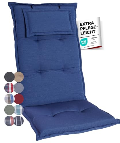 gardisun Gartenstuhlauflagen Hochlehner mit Kopfteil I Extra Dicke Sitzauflagen I Made in Europe I Polsterauflagen für Hochlehner I Auflagen mit extra hohem Komfort I 6er Set I Blau