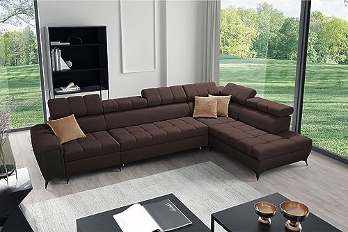 All4All Ecksofa mit Schlaffunktion Gonti XI 351 x 217 cm - Schlafsofa mit Bettkasten - Sofa in L-Form - Wohnlandschaft XXL Sofa - Eckcouch Groß - Seite Rechts - Dunkelbraun - Gewebe - Modern 26