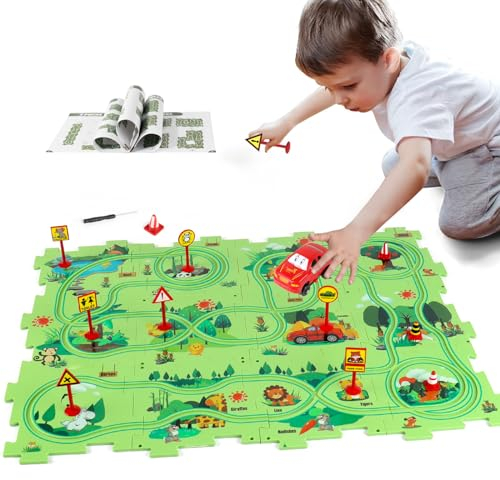 XAZASTOV Auto Spielzeug Autorennbahn DIY Puzzlebahn Kinderspielzeug Spielzeug ab 2-6 Jahren Dinosaurier Puzzle Spielzeugauto für Kinder Montessori Lernspielzeug für 3 4 5 6 Jungen Mädchen