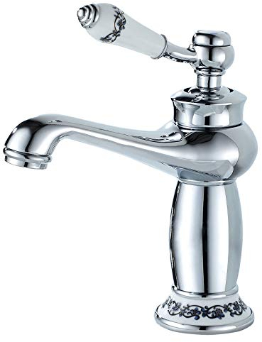Namuoto Grifo de Lavabo Vintage Floral de Una Sola Manija del Grifo Grifo Lavabo Vintage Grifos Lavabos con Válvula de Cerámica, Cromo
