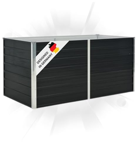 DELUKE Hochbeet für Garten Oskar Anthrazit | 160x80x77cm | Verzinkter Stahl | Wetterfest | Gartenbeet Kräuterbeet Blumenbeet Beet hoch Frühbeet für Garten Gemüsebeet