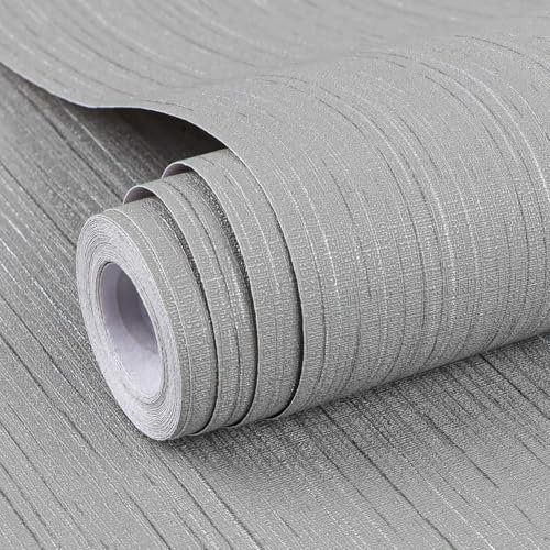 Arthome Papier Peint Adhesif Mural 60cmx5m Papier Peint Texturé Toile d'herbe Auto Adhésif Amovible Papiers Peints pour Chambre Coucher Salon Plan de Travail Revêtement Mural à Coller (Foncé Gris)