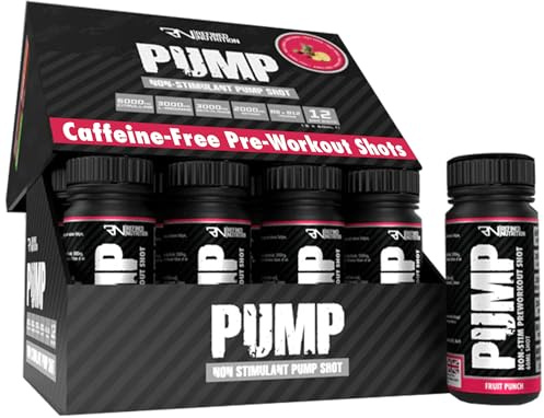 Refined Nutrition Pump Non Stimulant Pre Workout Pump Shot, Ready to Drink with Beta-Alanine, Citrulline, L-Arginine & Vitamin B6 & B12 | 12-Pack, 12 x 60ml 4 Flavours (12 x 60ml, Fruit Punch)