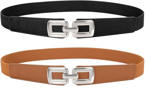 JasGood 2 Stück Dünn Elastisch Gürtel für Damen Dünne Taille Dehnbar Gürtel mit Metall Schnalle für Kleid Jeans Hose