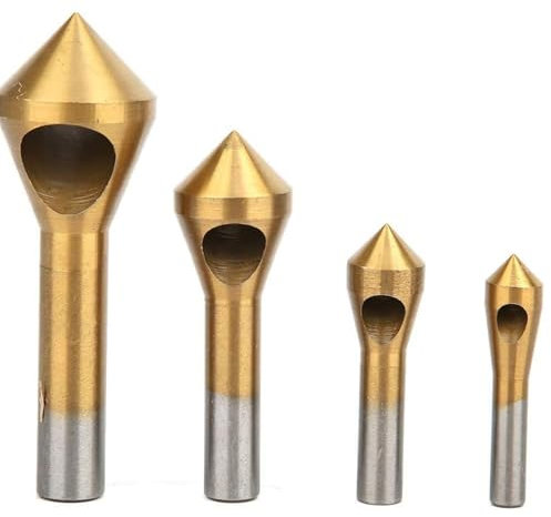 ANBOO 4 Pcs Titanium Coated Countersink Chamfer Tool Metal Wood Drill Bits Set Deburring Tool Set