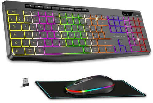 AD Advance - R Type, Set aus kabelloser Maus-Tastatur, leise, rutschfeste Matte, RGB-Hintergrundbeleuchtung, optische LED-Maus 1600 DPI, wiederaufladbar, für PC, Mac & Laptop