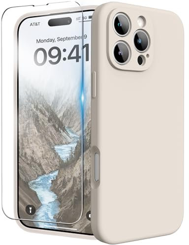 INGIDO for iPhone 16 Pro Case, Liquid Silicone Case with Camera Protection Soft Gel Rubber Cover with Microfiber Lining Shockproof Protective Phone Case for iPhone 16 Pro 6.3 (Stone)