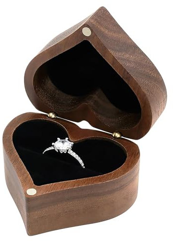 ZoeWei Ringbox Holz, Massive Walnuss Handgefertigte Ringschatulle Quadratische Verlobungs Ringschatulle für Heiratsantrag, Verlobung, Hochzeit und Tägliche Lagerung