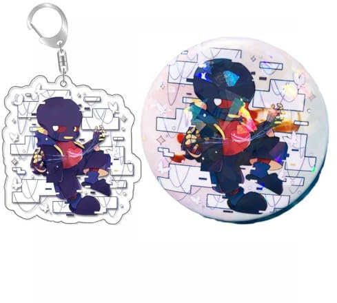 Under Tale Badge Porte Clés 2 Pièces, Jeux Figurine sans Papyrus Frisk Flowey Keychain Pendentifs Deco, Acrylique Porte Clef Et Métal Pins Set (Multicolore-1)