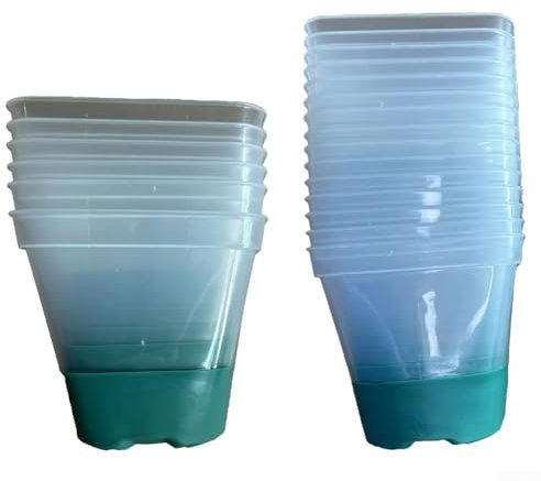 Quadratischer Blumentopf aus Kunststoff, geeignet für Sukkulenten, Kakteen, Kräuter und kleine Blumen, quadratischer transparenter Pflanztopf aus Kunststoff mit Silikonboden (Grün 6)