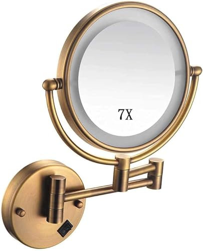 OWOHYG Espejo de Maquillaje de Pared, Redondo, de 8 Pulgadas, de Doble Cara, con Aumento de 1X/7X y rotación de 360 Grados, para Maquillaje(Antique Copper)