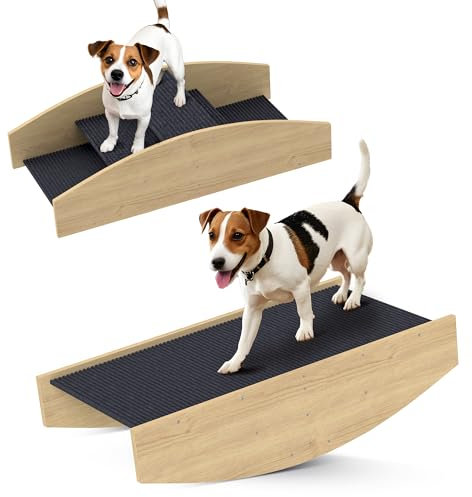 Dondolo per cani PawHut 2 in 1, dondolo in legno per agilità per cani, rampa per agilità per cani di piccola e media taglia sotto i 15 kg, per l'equilibrio e la fiducia in se stessi, 80 x 39,5 x 20 cm