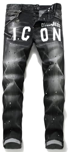 Kdtoll Jeans Uomo Slim Fit - Pantaloni Casual Elasticizzati con con Spruzzi di Inchiostro, Stile Urban e Streetwear Y2K