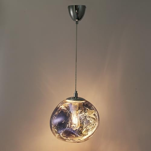 Alpinaluz Moderne Deckenleuchte, blaues getöntes Glas mit Metallic-Effekt, D280 mm, E27-Lampenfassung, elegantes Design mit Lava-Effekt und verspiegelter Stahlblume