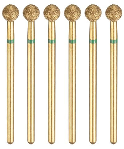 sourcing map 6 brocas de diamante de grano 100-120 de 5 mm, cabeza de bola de 2,35 mm, vástago de 5 mm de longitud, brocas de lijado de piedra chapada en titanio, herramienta giratoria para pulir uñas