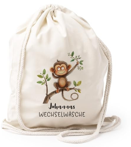AMBERGER DESIGN by A&M Osterhage amd Turnbeutel Affe Wechselwäsche personalisiert-Name Kita-Rucksack Geschenk-Kindergarten personalisierter Sport-Beutel