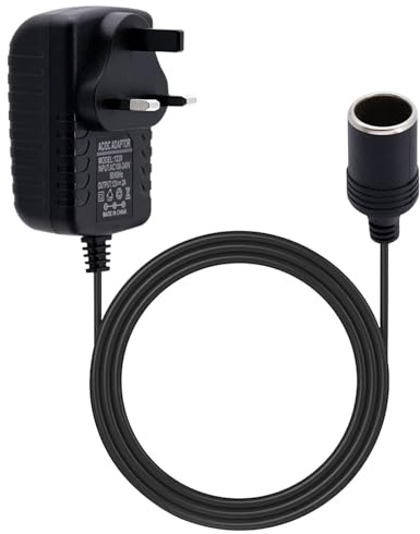 240V to 12V Adapter, Car Power Inverter, Car Plug Adapter to UK Plug Socket | 240V 2A AC Mains to 12V DC Cigarette Lighter Socket, 12V Plug Adapter for Refrigerator Dash Cam GPS (Maximum Power 24W)