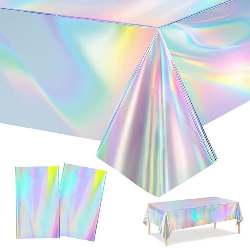 2 Stück Geburtstag Tischdecke Bunt, Glitzer Tischdecke Party, Plastik-Tischdecken, Rechteck Wasserdicht Einweg Tischdecke für Party Dekoration Geburtstag Grillparty Familientreffen (137 × 274 cm)