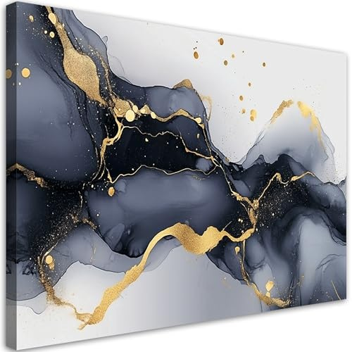 Feeby Leinwand Bilder - Marmor mit Gold - Canvas 120x80 cm - Deko Wohnzimmer - Wandbilder Schlafzimmer - Deko Aesthetic - Wand Deko - Leinwand Groß - Deko Zimmer - Leinwandbilder XXL