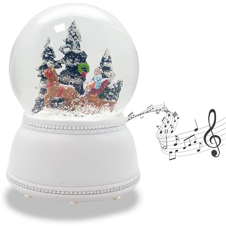 Schneekugel Weihnachten Spieluhr | Kutsche | B: 10 cm | 20281 | Breite: 10 cm, Höhe: 14 cm | weiß Nostalgie | Winterlandschaft | Schüttelkugel Weihnachtsdekoration | mit Musik