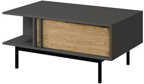 Mirjan24 Couchtisch Agova WK12 - Kaffeetisch mit Schublade, Metallfüße, Sofatisch, Wohnzimmertisch, Stilvoll, Praktischer Teetisch (Anthrazit/Geölte Eiche)