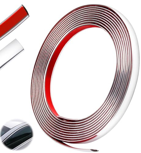 12mmx5m Bande Voiture pour Chrome Bande de Garniture Voiture Baguette Adhesive Porte Jonc Chromé Moulure Murale Moulure AdhéSive Plafond Autocollante Baguette de Finition Baguette pour Chrome Argent