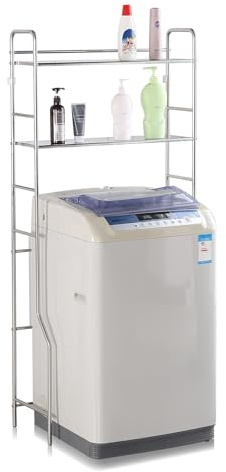 TAO ONE Mensola in Acciaio Inossidabile Sopra Lavatrice e Asciugatrice | Scaffale a 2 Ripiani per Lavanderia | Organizzatore Resistente con Ganci e Stanghetto | Ottimizzatore Spazi per Bagno