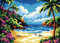 Landschaft DIY Knüpfstern Set Knüpfteppich-Set,Strand,Handgefertigte Teppich Mit Vordruck,3D-Bastelgeschenk,Gewebtes Teppichset,Heimdekoration,52x38cm
