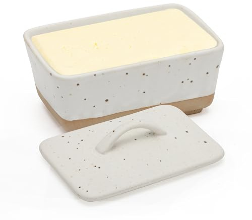 Keramik Kleine Butterdose mit Deckel und Henkel,Butterdose Keramik,Butter Porzellan,Butterbox Porzellan Vintage, klassische Butterglocke für Alle Gängigen Butter (A)