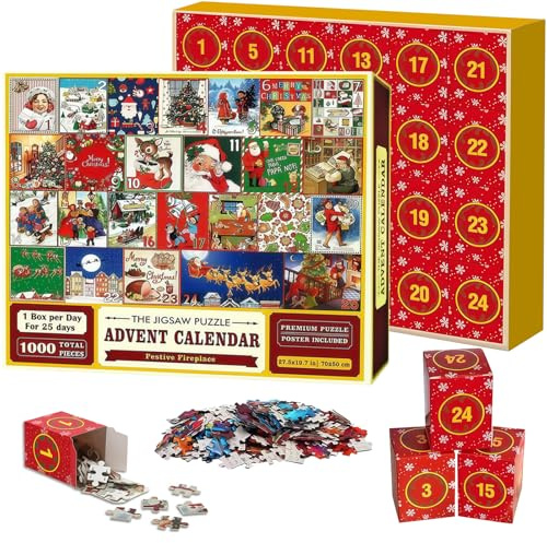ChaneeHann Weihnachtspuzzle 1000 Teile für Erwachsene und Kinder, 25 Themen Puzzle Weihnachten mit 100% Recycelt, Fortschrittliche Schneidetechnik, Präzise Passform, Dekoration
