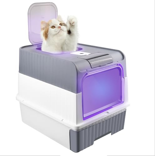 MUL-BOUTIQUE großes katzenklo mit UV-Sterilisation, Tragegriff und Schaufel, UV-Desinfektion, Geschlossene katzenklo Gross, Toilettenhaus, 35 * 49 * 37cm Sterilisation (Grau)
