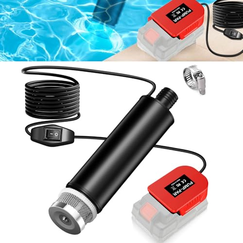 Pompe à eau portable compatible avec batterie Parkside 20 V, vitesse à vide du moteur 4500 tr/min, débit 30 l/min, pompe à eau actionnée 4,5 m, 120 W pour jardin, camping, piscine pour enfants