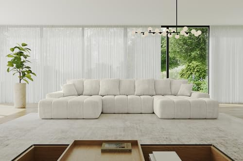 ALTDECOR Ecksofa mit Schlaffunktion U-Form ENSI-U 353x164x69 - Creme | Corner Sofa Bett Eckcouch Couch Wohnlandschaft Cauchsofa