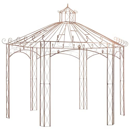 Tonnelle de jardin en fer forgé, marron vieilli, 4 x 4 m, pergola en métal pour terrasse, tonnelle d'extérieur pour plantes grimpantes, tonnelle de jardin élégante