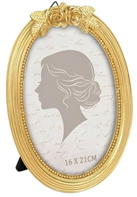 CECOMBINE Oval Gold Bilderrahmen aus Harz - 16 x 21 CM, Bilderrahmen Gold Vintage, Vintage Foto Rahmen für Tisch oder Wand - Elegante Heimdekoration als Geschenk