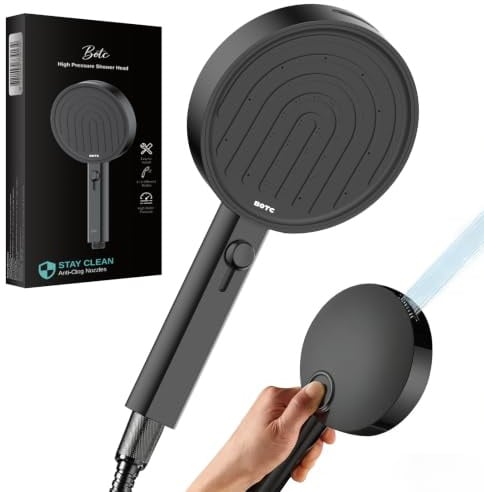 BOTC Alcachofa de Ducha Alta Presión de 135 mm Grande, Cabezal de Ducha | 7 Modos de Pulverización, Mango Ducha para Baño, Negro
