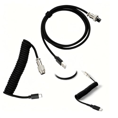 Câble Spirale pour Clavier Mécanique Type C, 3m Câble Torsadé avec Connecteur Aviateur Amovible, Double Bras en Métal, Câble USB C vers USB A pour Clavier de Jeu et Bureau (Noir)