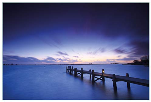 Wallario Küchenrückwand selbstklebend 90 x 60 cm, Motiv: Steg bei Abenddämmerung - Blauer Himmel bei Nacht | Spritzschutz abwischbar & pflegeleicht