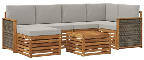 vidaXL Ecksofa Set mit Kissen 6 pcs Natürlich und Hellgrau, Outdoorsofa, modernes Ecksofa-Set, Bequeme Gartenlounge, Terrassenplatz zum Entspannen
