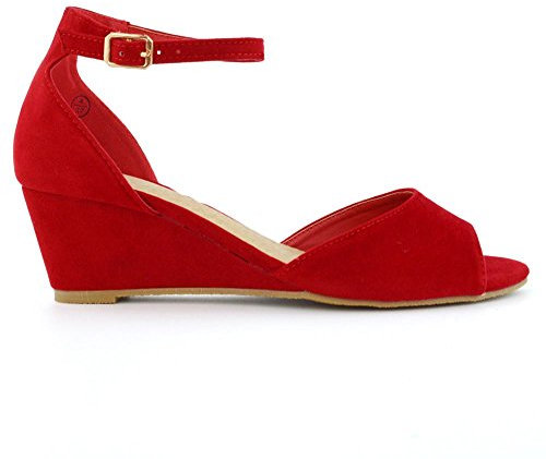 Womens Low Wedge Heel Ankle Strap Sandals Ladies Peep Toe Party Evening Shoes