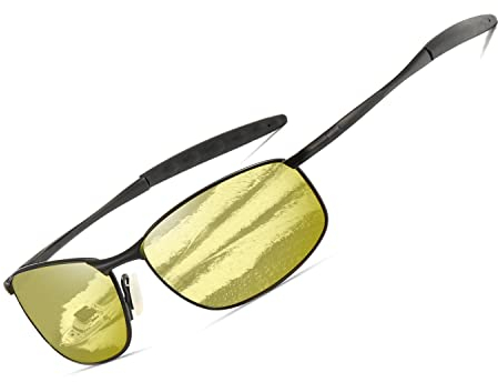 kimorn Polarisierte Sonnenbrille Herren Retro Rechteckig Rahmen Klassisch Unisex Gläser K0535 (Schwarz&Gelb)