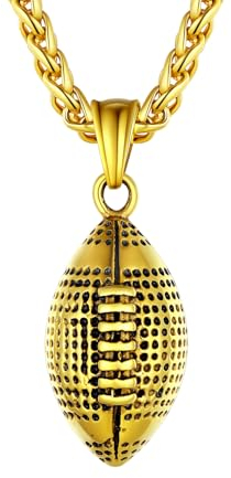 U7 Kette für Sport Damen Rugby Anhänger Halskette für Herren 316L Edelstahl Goldkette Fitness Gym Sportball Kettenanhänger Necklace Mens Hip Hop Rock Modeschmuck für Liebe Familie