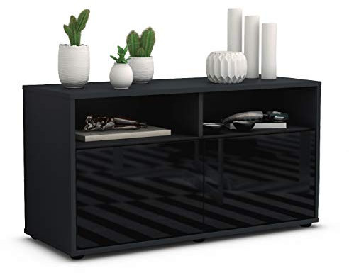 Stil.Zeit TV Schrank Lowboard Alegra, Korpus anthrazit matt, Front Hochglanz Design Schwarz (92x49x35cm), Push to Open Technik