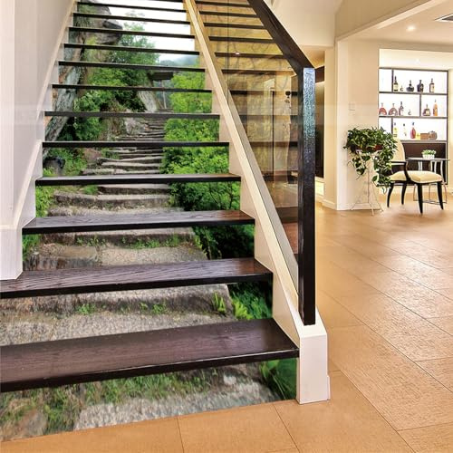 FLFK 13Pcs Forest Steps Stair Risers Sticker Peel and Sick 39.37x7.08,Self-Adhesive Staircase Stickers Decals Mural Wallpaper for Home Decor