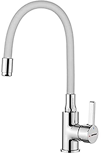 GRIFEMA GRIFERÍA DE COCINA-G4002-3 | Küchenarmatur - Wasserhahn Küche mit Flexibler Auslauf, Hoher Auslauf(250mm) | Einhebel-Küchenmischer, G3/8'' Anschlüsse, Hochdruck, Weiß, Chrom